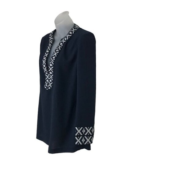 TORY Burch Navy Blue And White Boho Style Top Size 0 - Picture 4 of 7